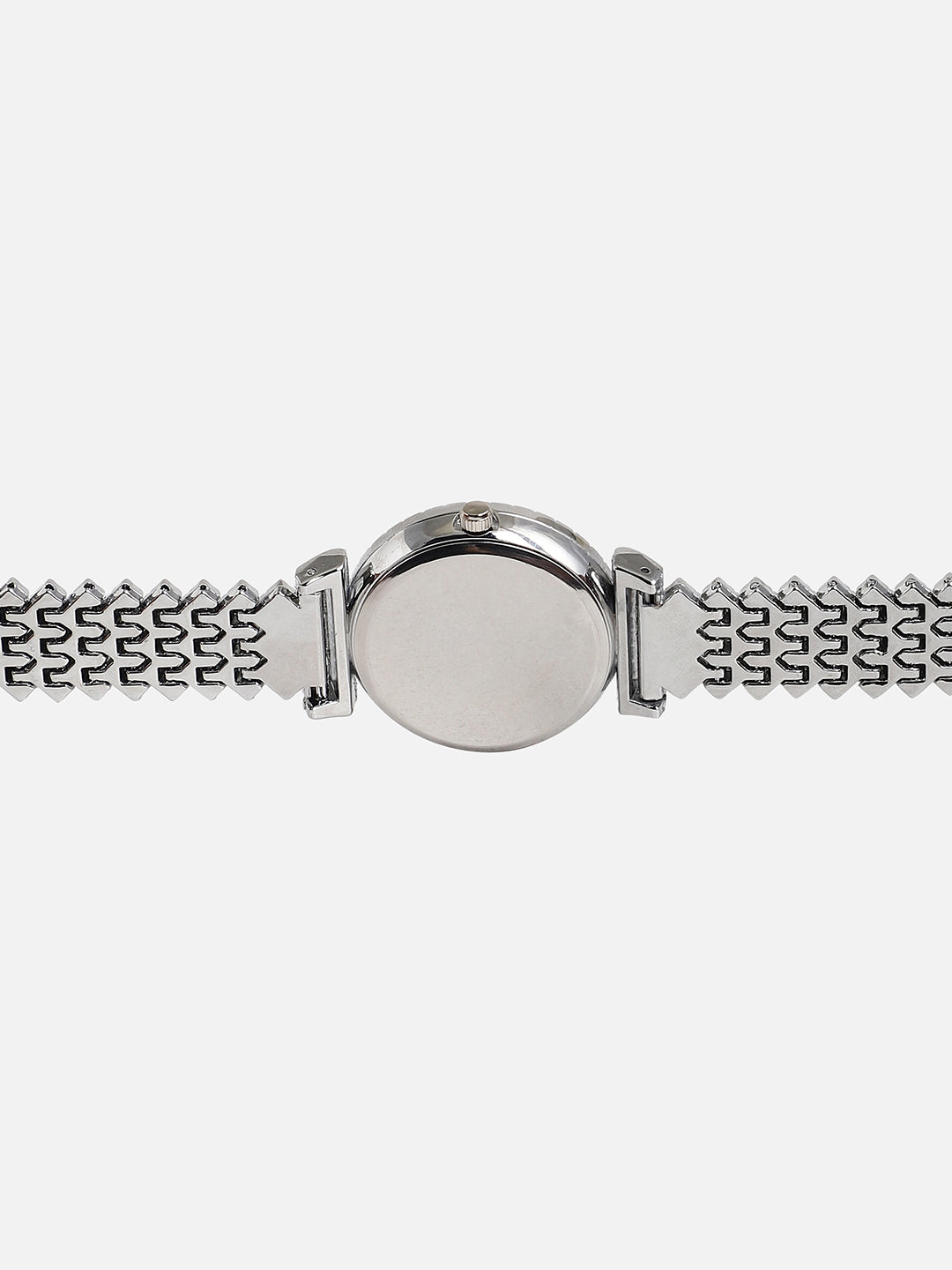 Embellished Silver Round Dial With Silver Metal Strap