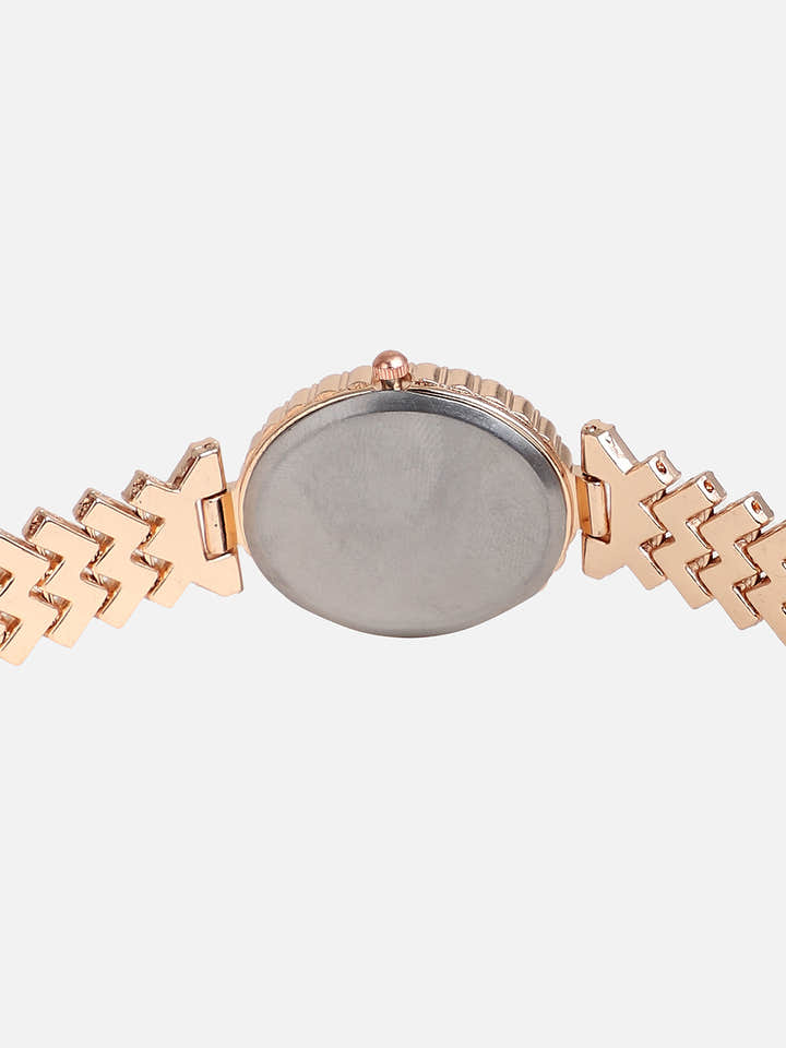 Embellished Rose Gold Oval Dial With Rose Gold Metal Strap
