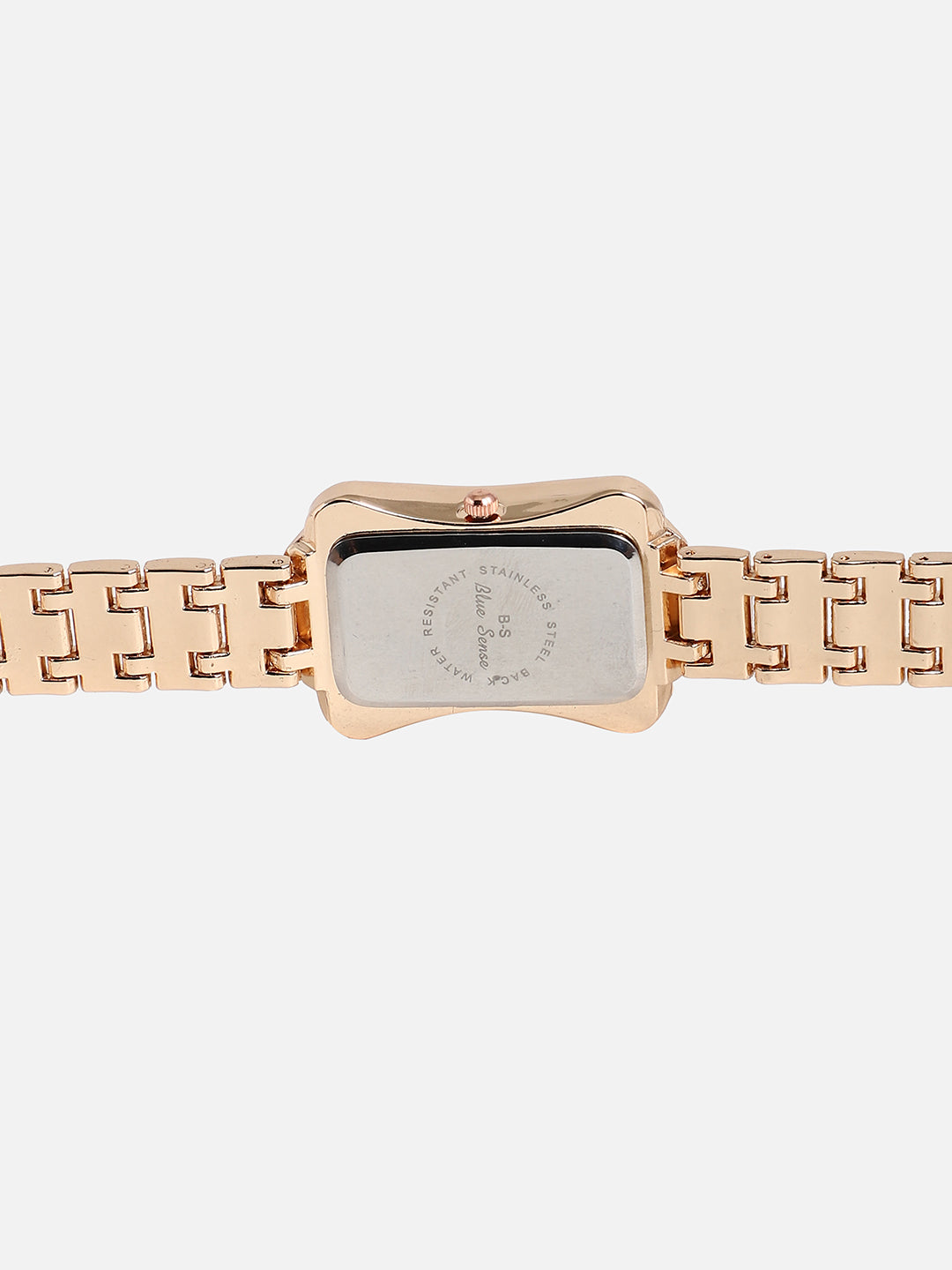 Embellished Rose Gold Rectangular Dial With Rose Gold Metal Strap