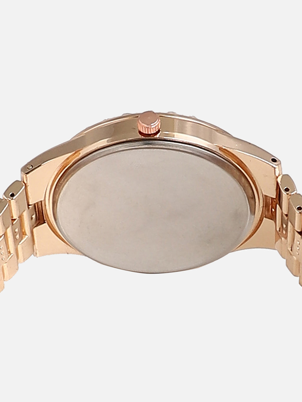 Embellished Silver Round Dial With Rose Gold Metal Strap
