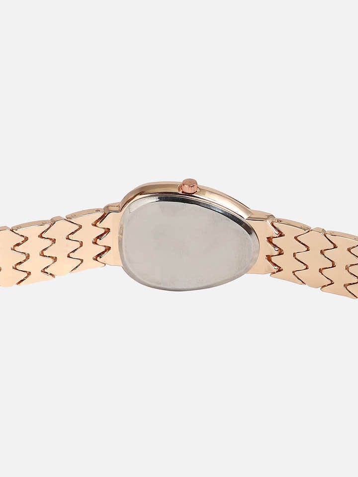 Embellished Rose Gold Oval Dial With Rose Gold Metal Strap