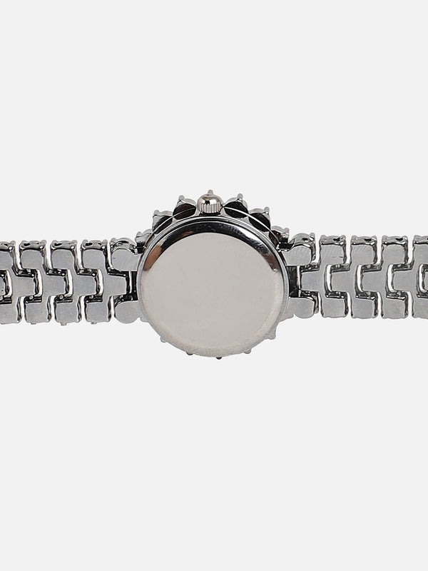 Embellished Green Round Dial With Silver Metal Strap