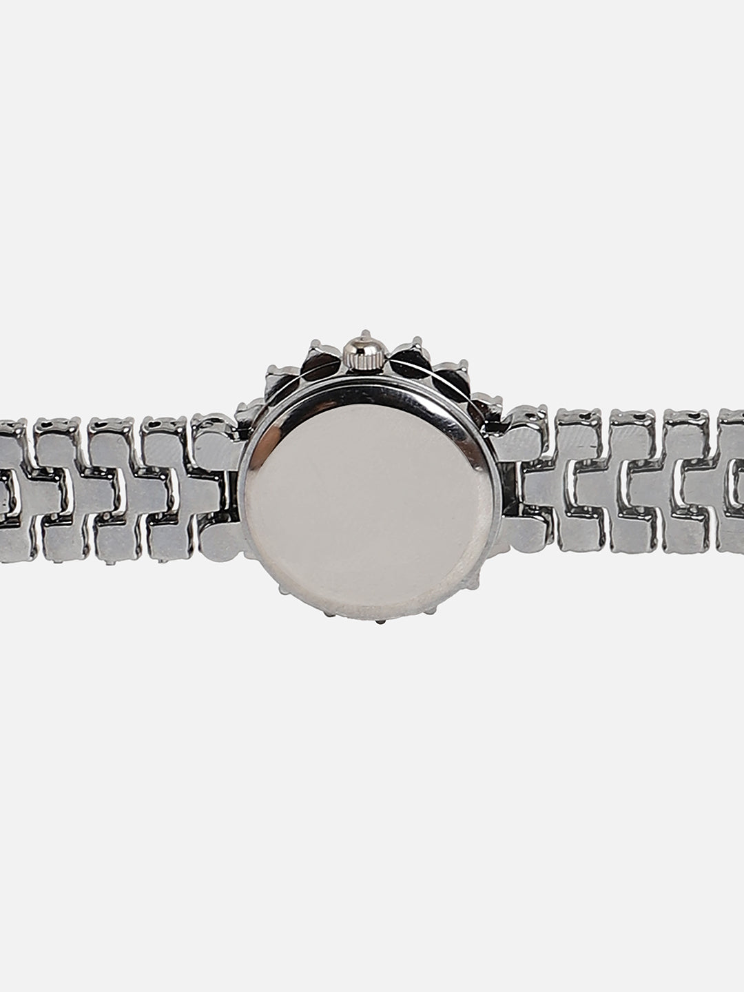 Embellished Pink Round Dial With Silver Metal Strap